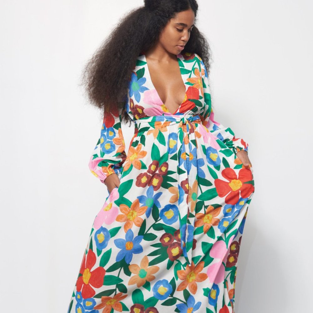 SOLD Mara Hoffman LUNA Floral V Neck Maxi Dress - Picture 1 of 8